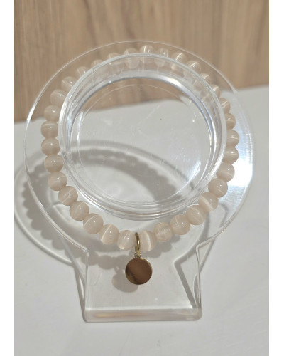 Bransoletka Olivia By o la la...! transparentna beżowa ze złotym medalikiem