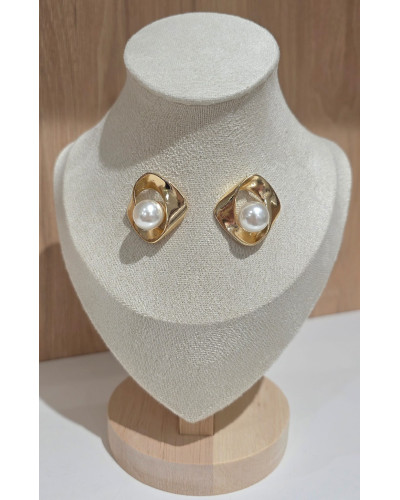 Kolczyki Fala z perłą złote