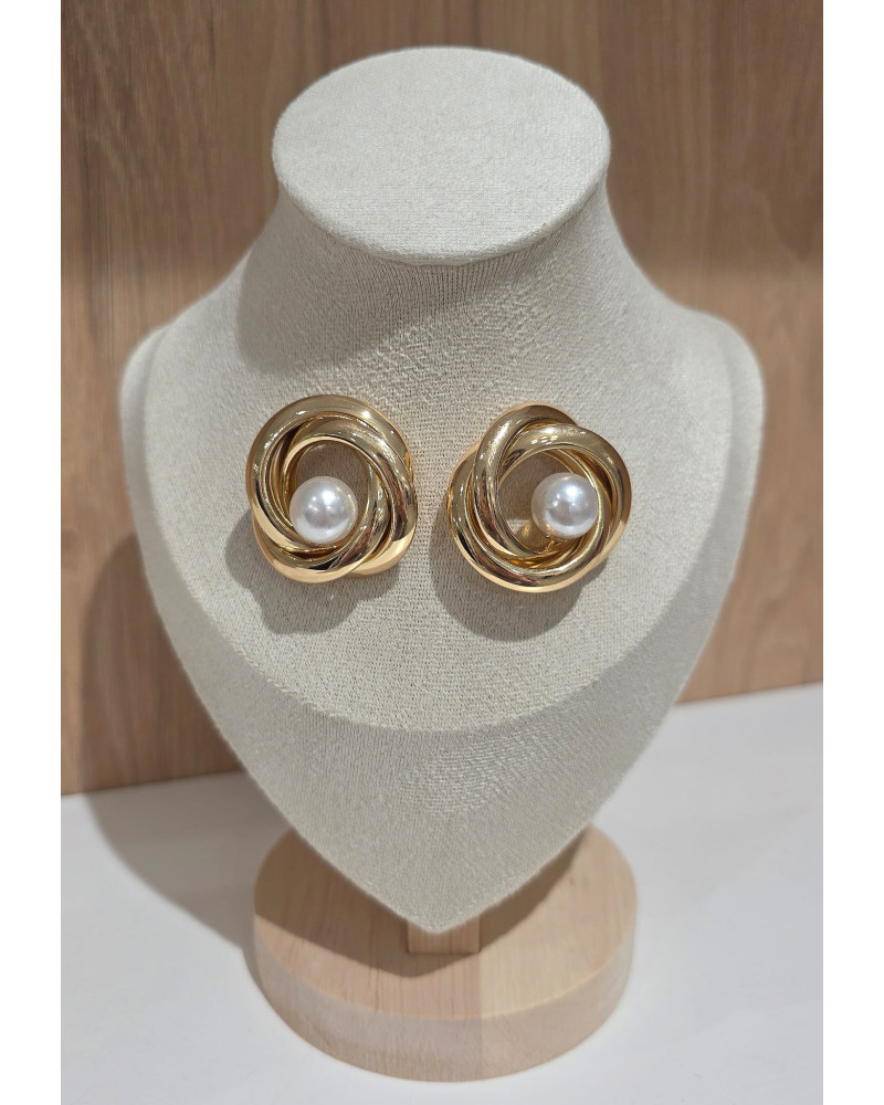 Kolczyki plecione z perłą złote