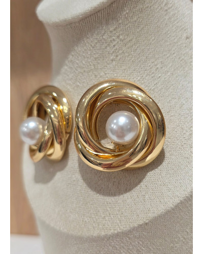 Kolczyki plecione z perłą złote