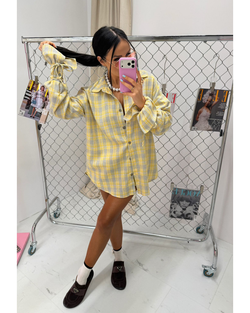 Koszula z wiązanym mankietem La Milla szara z żółtym