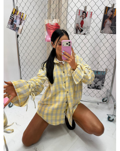 Koszula z wiązanym mankietem La Milla szara z żółtym