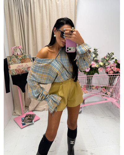 Koszula z wiązanym mankietem La Milla niebieska z musztardą