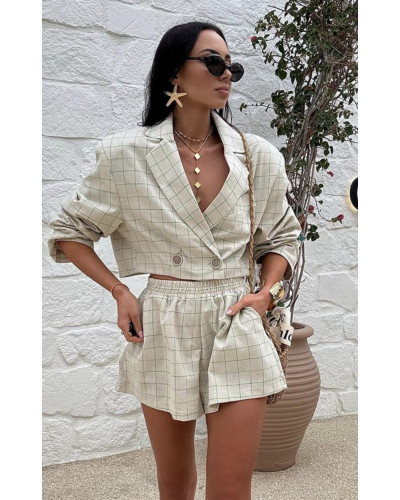 Komplet w kratkę marynarka + spodenki La Milla beżowy