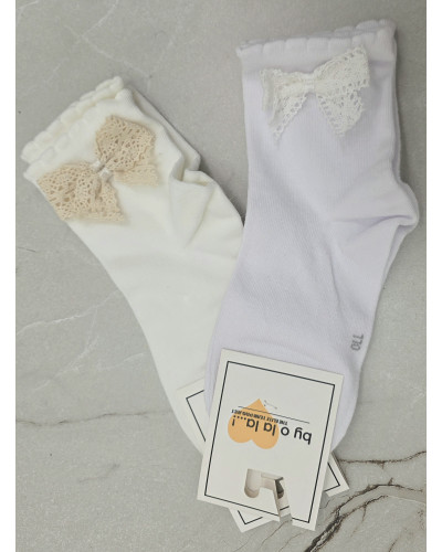 Skarpetki z ażurową kokardką By o la la...! śmietankowe