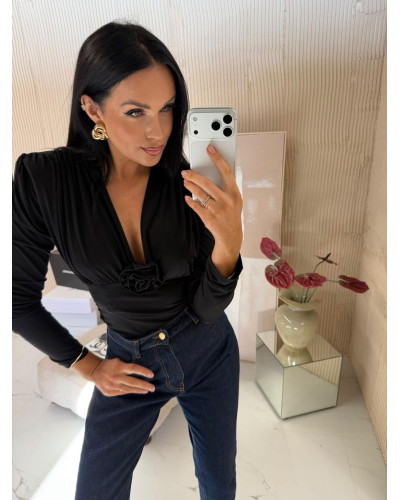 Body z różą i ozdobym wiązaniem La Milla czarne