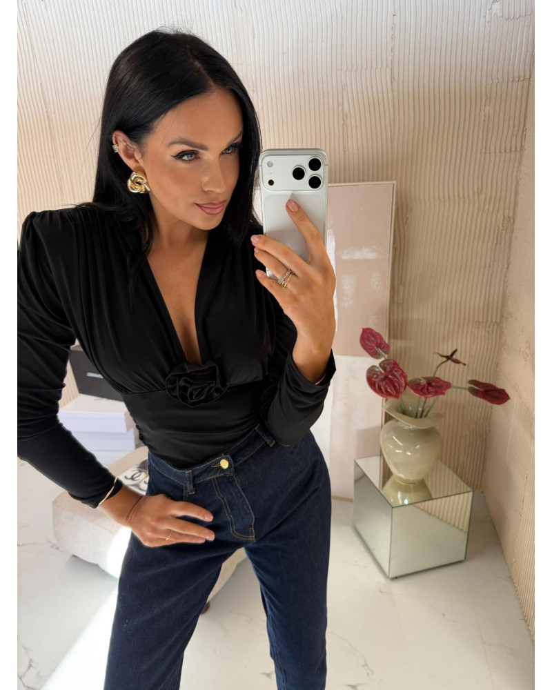 Body z różą i ozdobym wiązaniem La Milla czarne