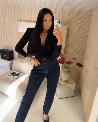 Body z różą i ozdobym wiązaniem La Milla czarne