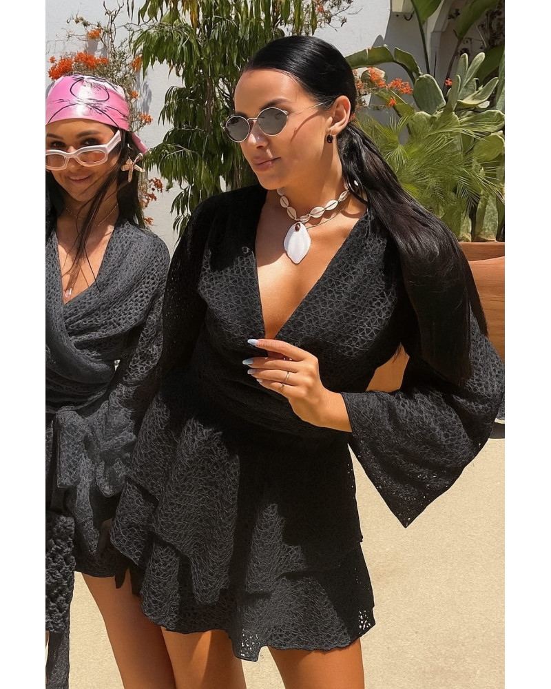 Ażurowy komplet bluzka + spódniczko spodenki La Milla czarny