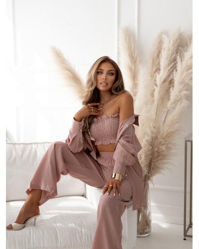 Komplet z lnem 3 w 1 różowy