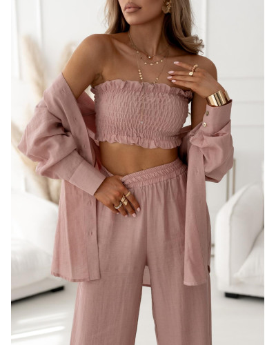 Komplet z lnem 3 w 1 różowy