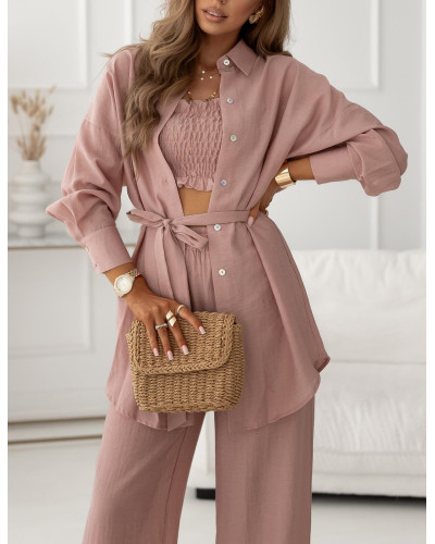 Komplet z lnem 3 w 1 różowy