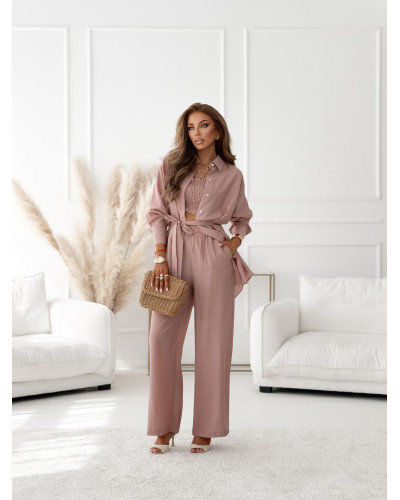 Komplet z lnem 3 w 1 różowy