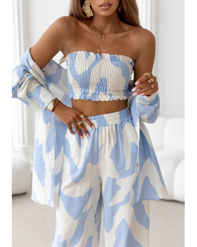 Komplet z lnem 3 w 1 błękitny