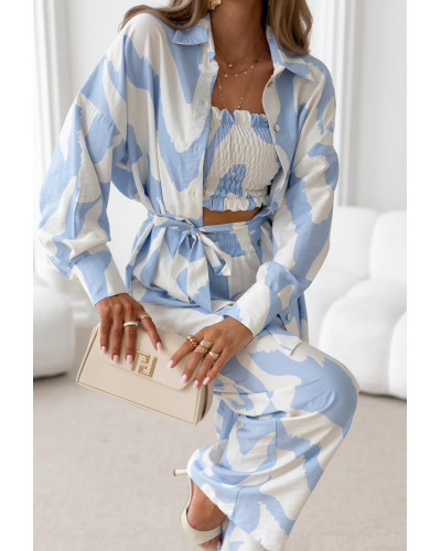 Komplet z lnem 3 w 1 błękitny