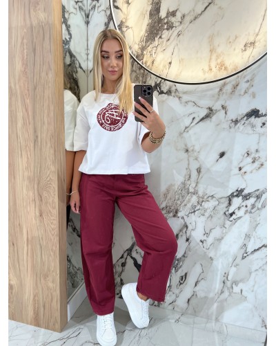 T-Shirt pudełko z okrągłym logo by o la la...! biały z merlotem