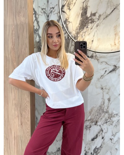T-Shirt pudełko z okrągłym logo by o la la...! biały z merlotem
