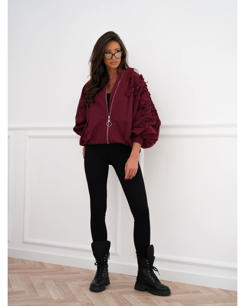 Kurtka bomberka z kwiatami 3D By o la la...! burgundowa