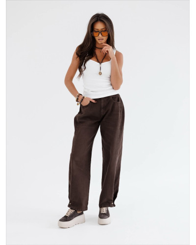 Spodnie jeansowe z zakładkami By o la la...! czekoladowe