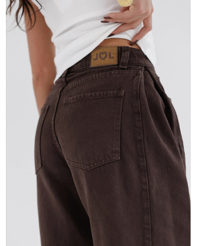 Spodnie jeansowe z zakładkami By o la la...! czekoladowe