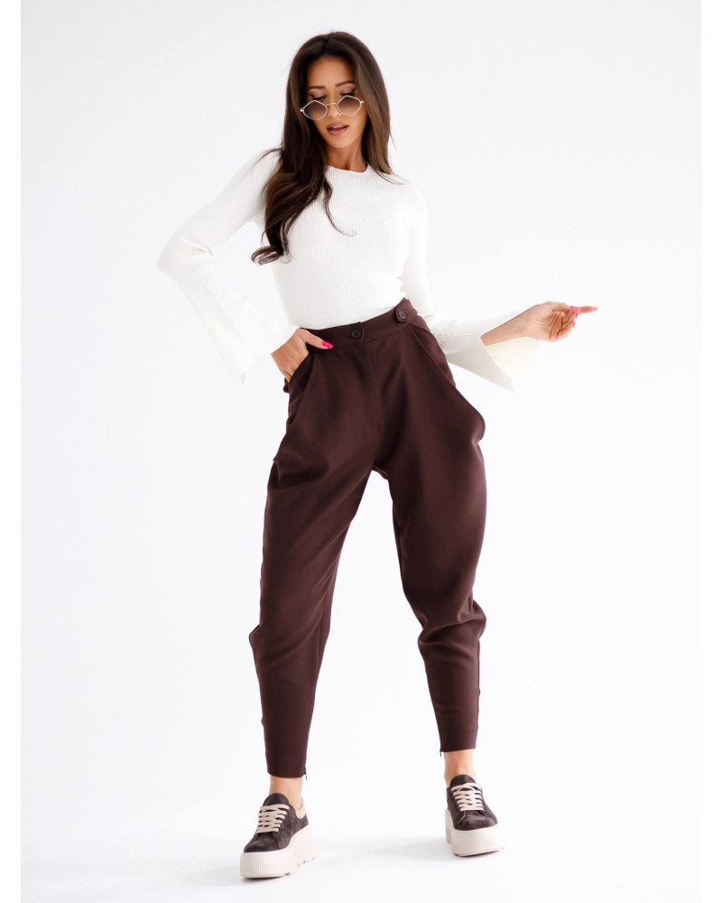 Spodnie materiałowe z wycięciami By o la la...! czekoladowe