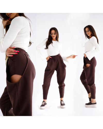 Spodnie materiałowe z wycięciami By o la la...! czekoladowe