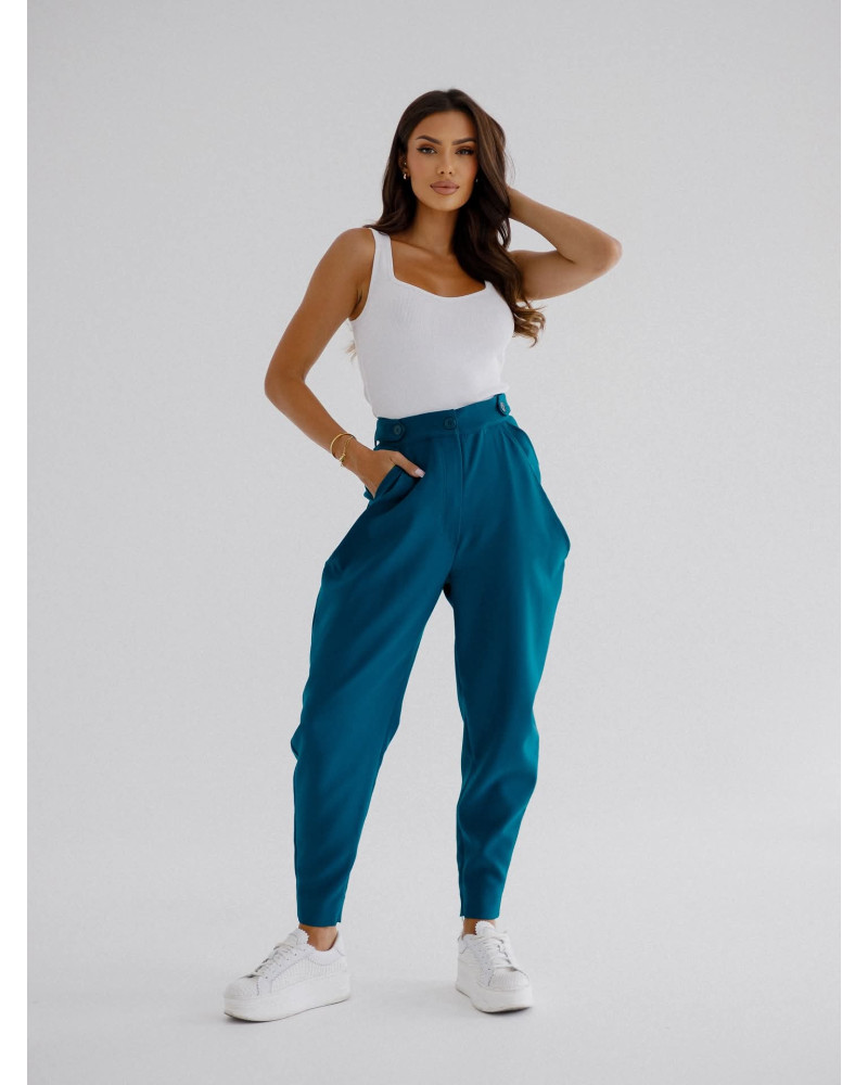 Spodnie materiałowe z wycięciami By o la la...! petrol