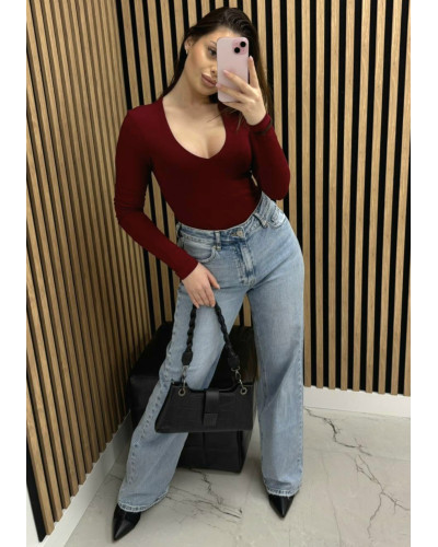 Body z dekoltem w serek Emo burgundowe