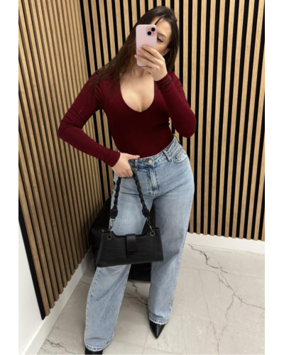 Body z dekoltem w serek Emo burgundowe