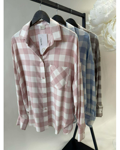 Koszula w kratę z logo na plecach By o la la...! błękitna