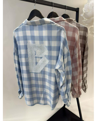 Koszula w kratę z logo na plecach By o la la...! błękitna