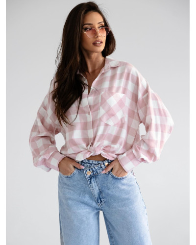 Koszula w kratę z logo na plecach By o la la...! różowa