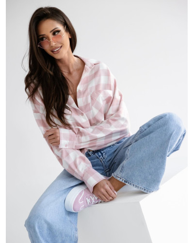 Koszula w kratę z logo na plecach By o la la...! różowa