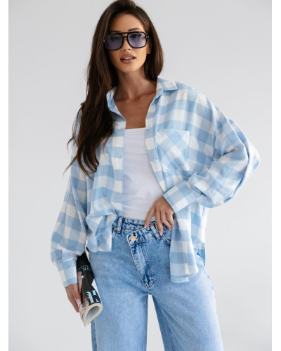 Koszula w kratę z logo na plecach By o la la...! błękitna