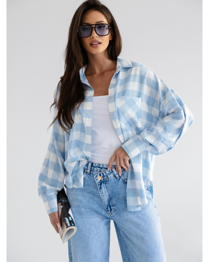 Koszula w kratę z logo na plecach By o la la...! błękitna