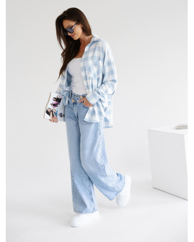 Koszula w kratę z logo na plecach By o la la...! błękitna