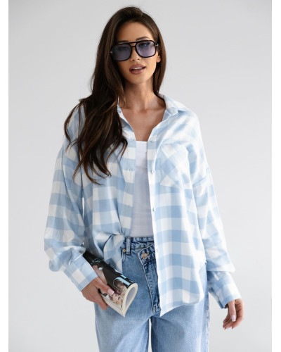 Koszula w kratę z logo na plecach By o la la...! błękitna