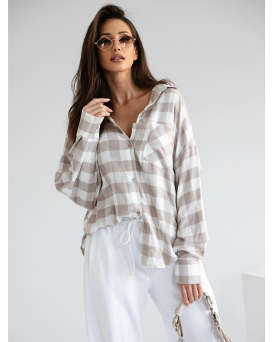 Koszula w kratę z logo na plecach By o la la...! kakao