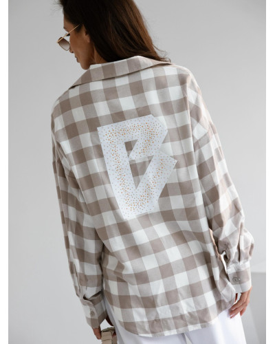Koszula w kratę z logo na plecach By o la la...! kakao
