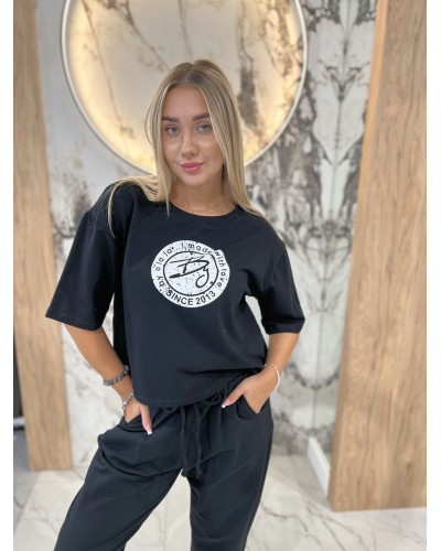 T-Shirt pudełko z okrągłym logo by o la la...! czarny z białym