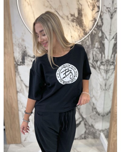 T-Shirt pudełko z okrągłym logo by o la la...! czarny z białym