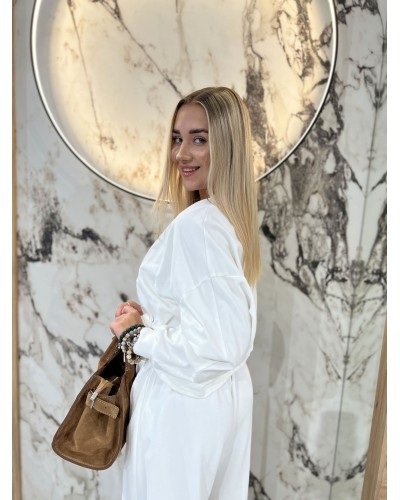 Bluza asymetryczna z różą By o la la...! śmietankowa