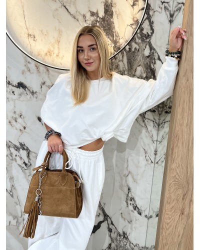 Bluza asymetryczna z różą By o la la...! śmietankowa