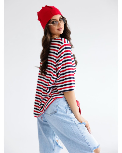 T-shirt z poduszkami w paski By o la la...! red kiss z denim