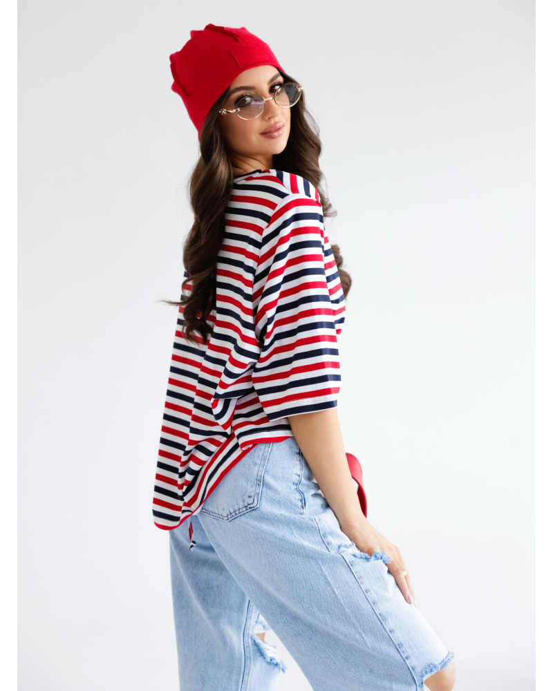 T-shirt z poduszkami w paski By o la la...! red kiss z denim