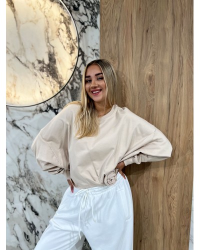 Bluza asymetryczna z różą By o la la...! beżowa