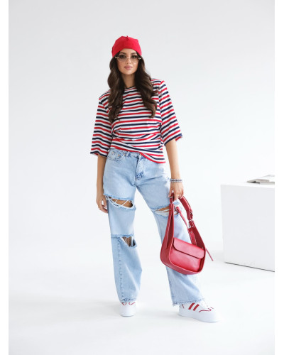 T-shirt z poduszkami w paski By o la la...! red kiss z denim