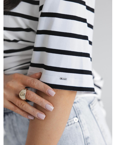 T-shirt z poduszkami w paski By o la la...! biały z czarnym