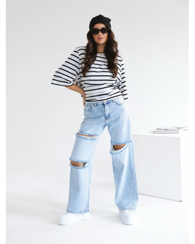 T-shirt z poduszkami w paski By o la la...! biały z czarnym