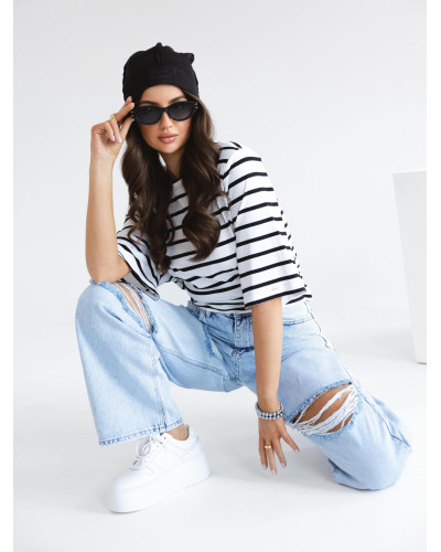 T-shirt z poduszkami w paski By o la la...! biały z czarnym